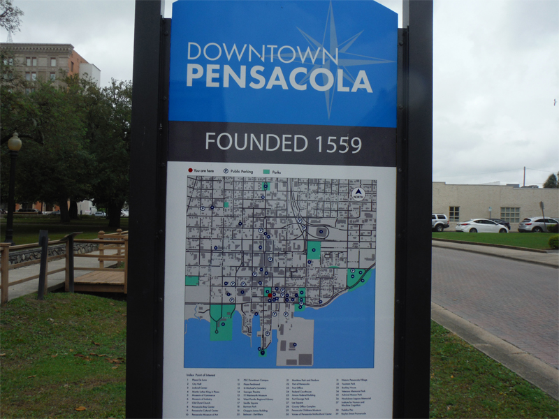 Downtown Pensacola sign and map